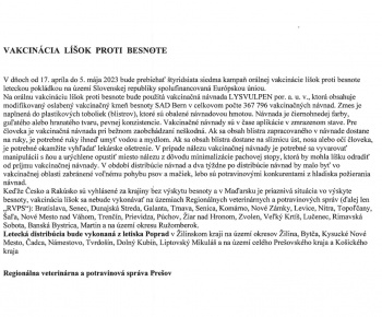 Aktuality / Oznam o vakcinácii líšok proti besnote - foto