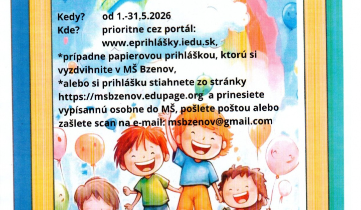 Fotka - Zápis detí do MŠ Bzenov
