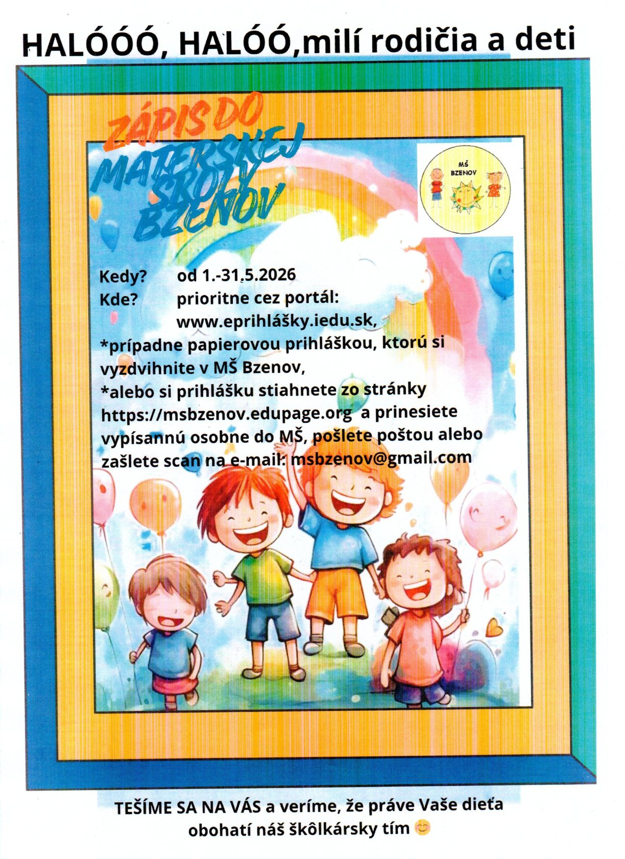 Fotka - Zápis detí do MŠ Bzenov