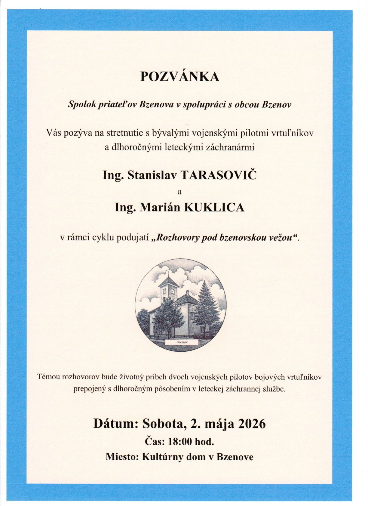 Fotka - Pozvánka na Rozhovory pod bzenovskou vežou