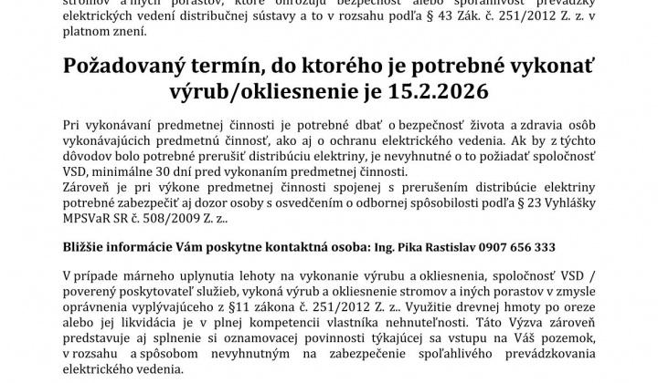 Fotka - Výzva na vykonanie výrubu/okliesnenia stromov a iných porastov