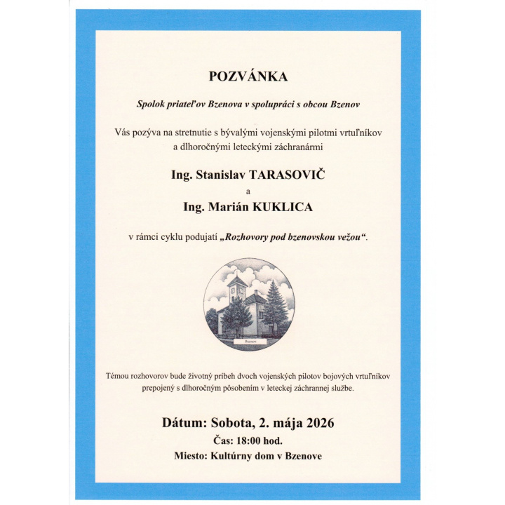Pozvánka na Rozhovory pod bzenovskou vežou