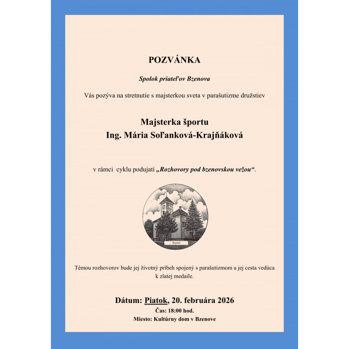 Pozvánka na stretnutie s majsterkou sveta v parašutizme družstiev